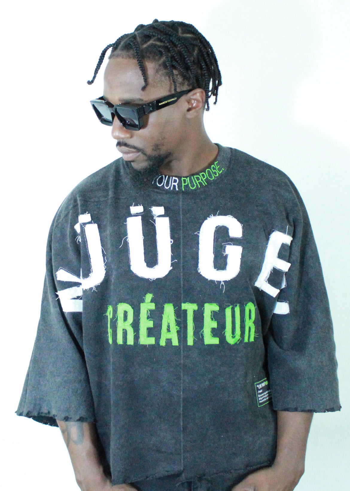 Unorthodox Ultra-Distressed Cropped “PURPOSE” Green Tee